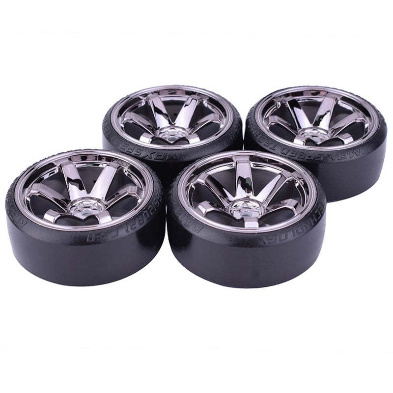 LAFEINA RC Plastic Wheel and Tire Set, 63mm Hard Tyres for 1/10 Drift Car HSP Tamiya HPI Kyosho On-Road Drifting Car (Gray) - Image 3